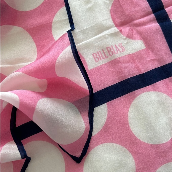 Large Vintage Bill Blass Pink and White Polka Dot Scarf - Picture 3 of 3